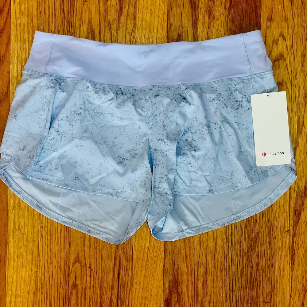 🏅 Lululemon Speed Up Mid-Rise 4” Lined Shorts – Size 10 Light Blue Marble Print